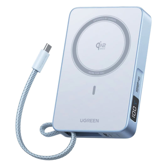 Brezžična zunanja baterija UGREEN MagFlow PB773 (65958B), 10000mAh, 25W, PD + FQI, 1 x QI - 2 x USB-C, modra