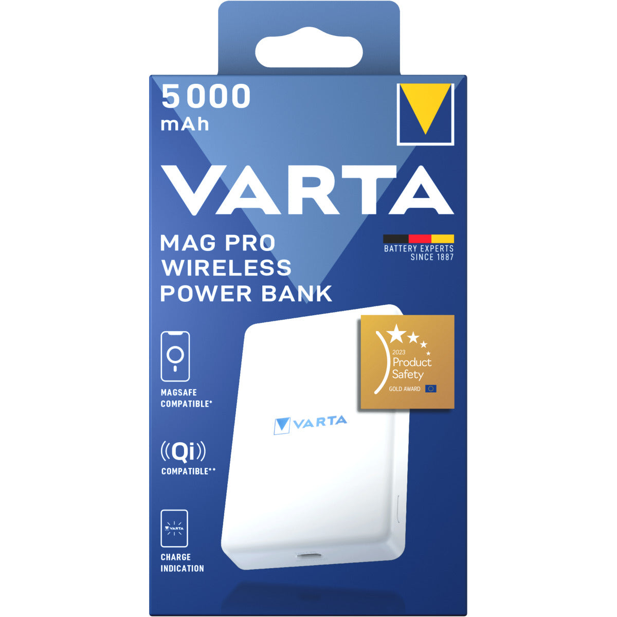 Varta Mag Pro Wireless External Battery, 5000mAh, 12W, 1 x QI - 1 x USB-C, White