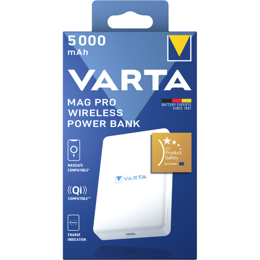 Zunanja brezžična baterija Varta Mag Pro, 5000mAh, 12W, 1 x QI - 1 x USB-C, Bela