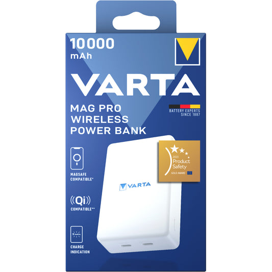 Zunanja brezžična baterija Varta Mag Pro, 10000mAh, 20W, 1 x QI - 2 x USB-C, Bela
