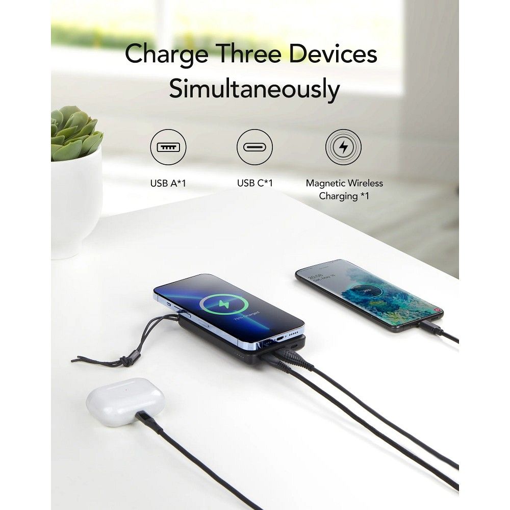 Zunanja brezžična baterija Veger VP1151 / W1151, 10000mAh, 22.5W, QC + PD + FQI, 1 x QI - 1 x USB-A - 1 x USB-C, Črna