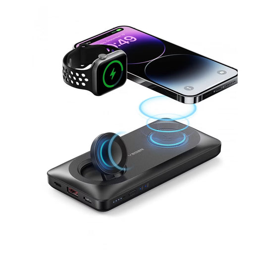 Zunanja brezžična baterija Veger MagMulti W1156, 10000mAh, 22.5W, QC + PD + FQI, 2 x QI - 1 x USB-A - 1 x USB-C, Črna