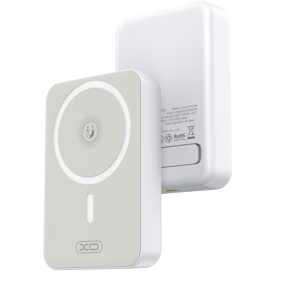 Zunanja baterija Wireless XO Design PR231, 10000mAh, 20W, PD + FQI, 1 x QI - 1 x USB-C, Bela