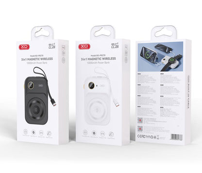 Zunanja baterija Wireless XO Design PR270, 10000mAh, 22.5W, QC + PD + QI, 1 x QI - 1 x USB-A - 1 x USB-C, Bela