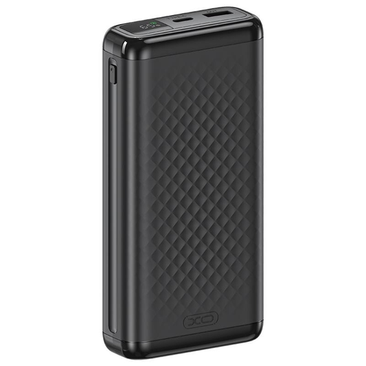 Zunanji akumulator XO Design PB309, 20000mAh, 22,5W, QC + PD, 1 x USB-A - 1 x USB-C, Črn
