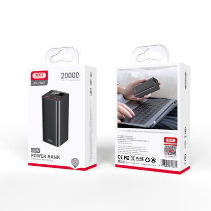 Zunanja baterija XO Design PB97, 20000mAh, 65W, QC + PD, 2 x USB-A - 2 x USB-C, Črna