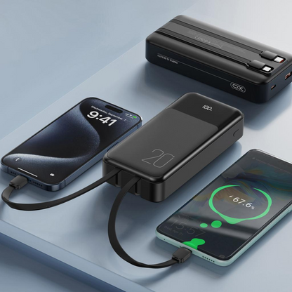 Zunanja baterija XO Design PR249, 20000mAh, 22.5W, QC + PD, 1 x Lightning - 1 x USB-A - 2 x USB-C, Črna