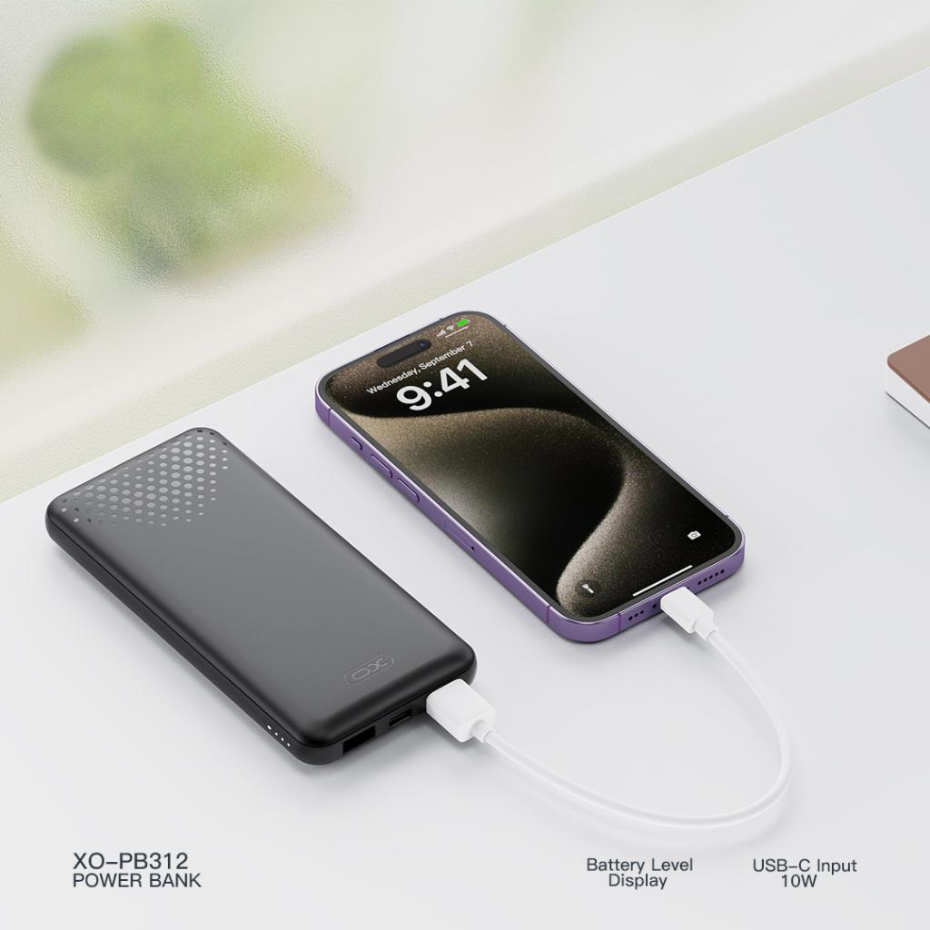 Zunanja baterija XO Design PB312, 10000mAh, 10W, 2 x USB-A, Črna
