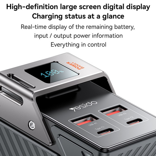 Zunanji akumulator Yesido YP62, 30000mAh, 22.5W, QC + PD, 2 x USB-A - 2 x USB-C, Črn