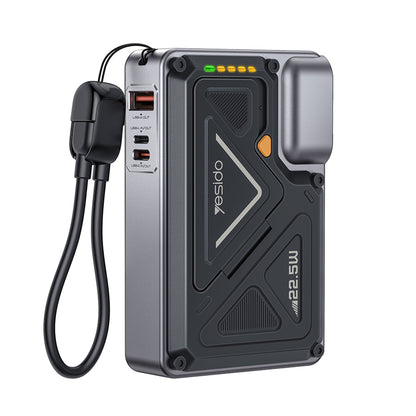 Zunanja baterija Yesido YP89, 10000mAh, 22.5W, QC + PD + FQI, 1 x Lightning - 1 x QI - 1 x USB-A - 1 x USB-C, Siva