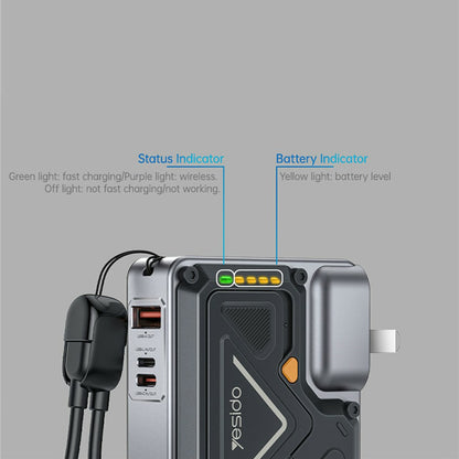 Zunanja baterija Yesido YP89, 10000mAh, 22.5W, QC + PD + FQI, 1 x Lightning - 1 x QI - 1 x USB-A - 1 x USB-C, Siva