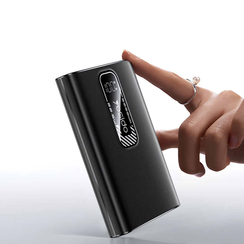 Yesido YP92 External Battery, 5000mAh, 22.5W, QC + PD, 1 x USB-A - 1 x USB-C, Black