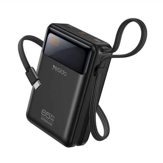 Zunanji akumulator Yesido YP97, 20000mAh, 65W, PD, 2 x USB-C, Siva