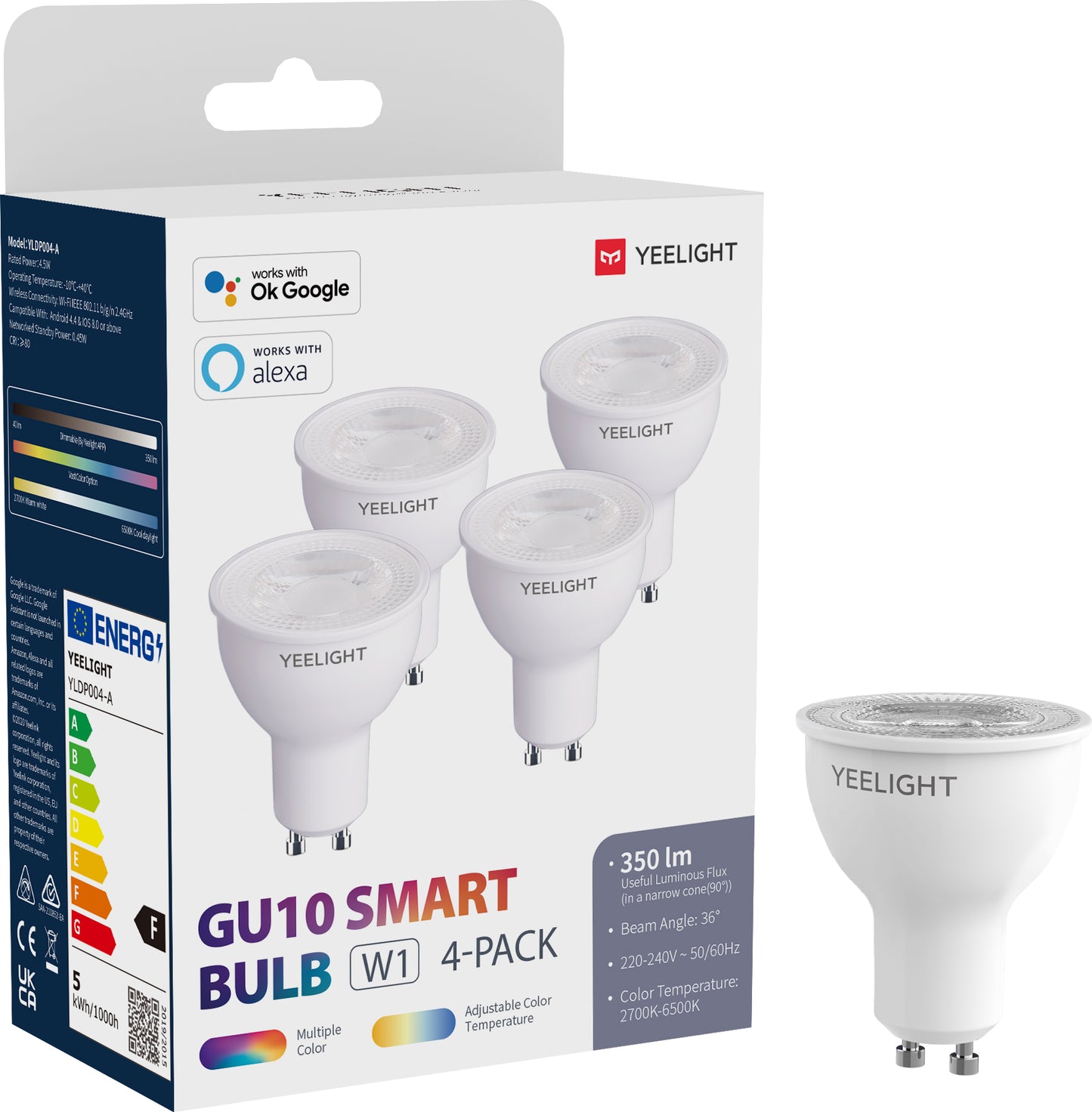 LED žarnica Yeelight W1, Wi-Fi, GU10, 4.5W, 2700K - 6500K, 350lm, Set 4 kosi, Večbarvna YLDP004-A
