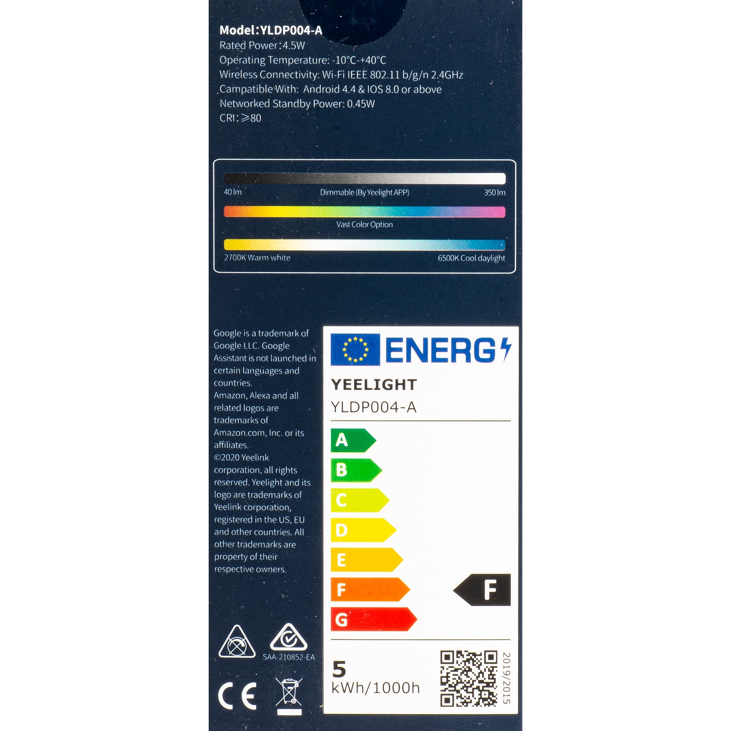 LED žarnica Yeelight W1, Wi-Fi, GU10, 4.5W, 2700K - 6500K, 350lm, Set 4 kosi, Večbarvna YLDP004-A