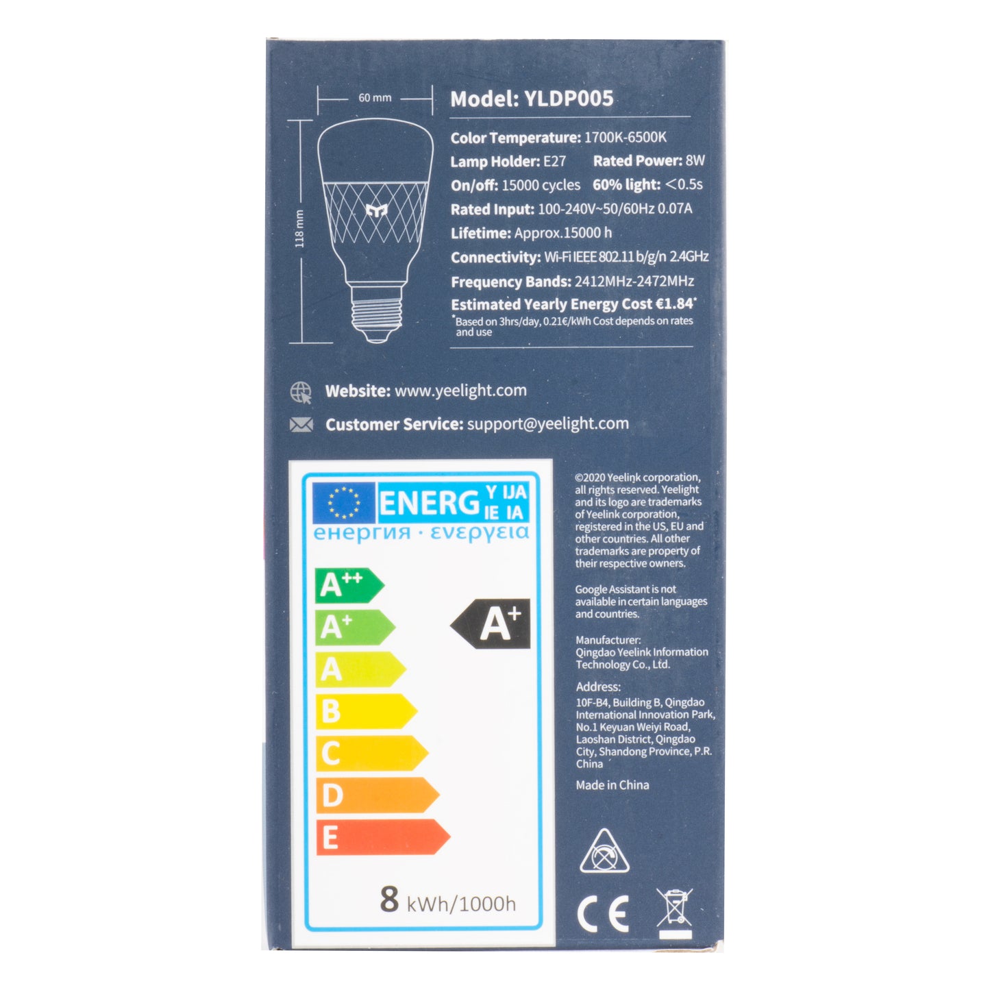 Yeelight W3 LED Bulb, Wi-Fi, E27, 8W, 1700K - 6500K, 900lm, Multicolor YLDP005 YLDP005