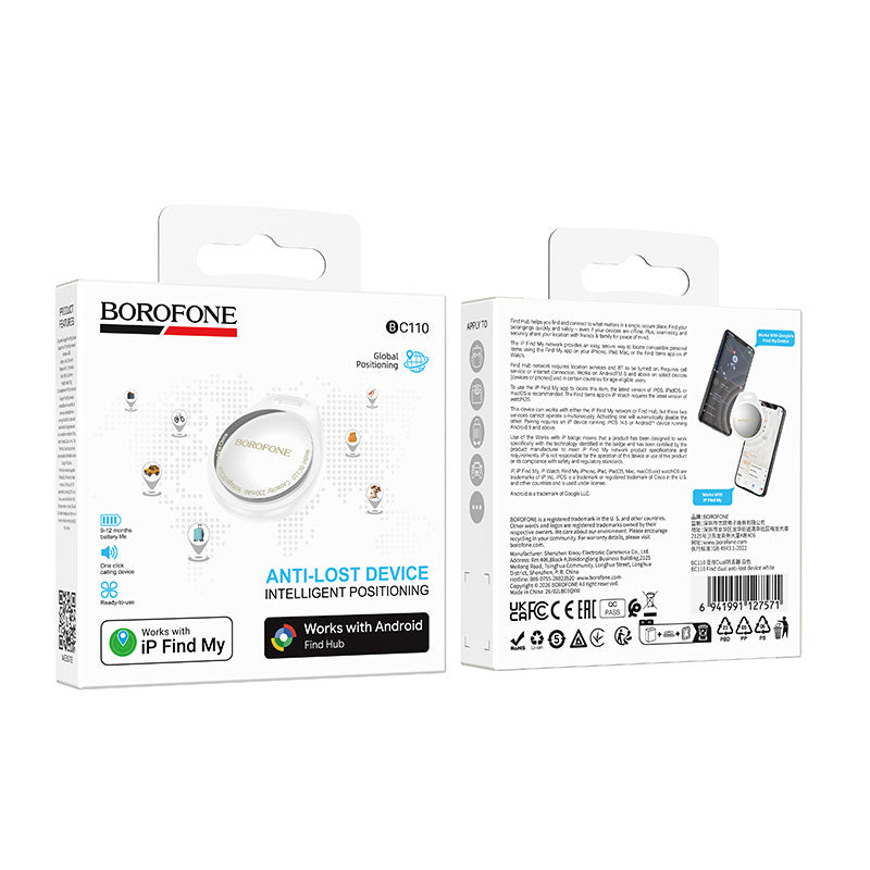Borofone BC110 Find Dual Tracker za iOS / Android serijo, bela