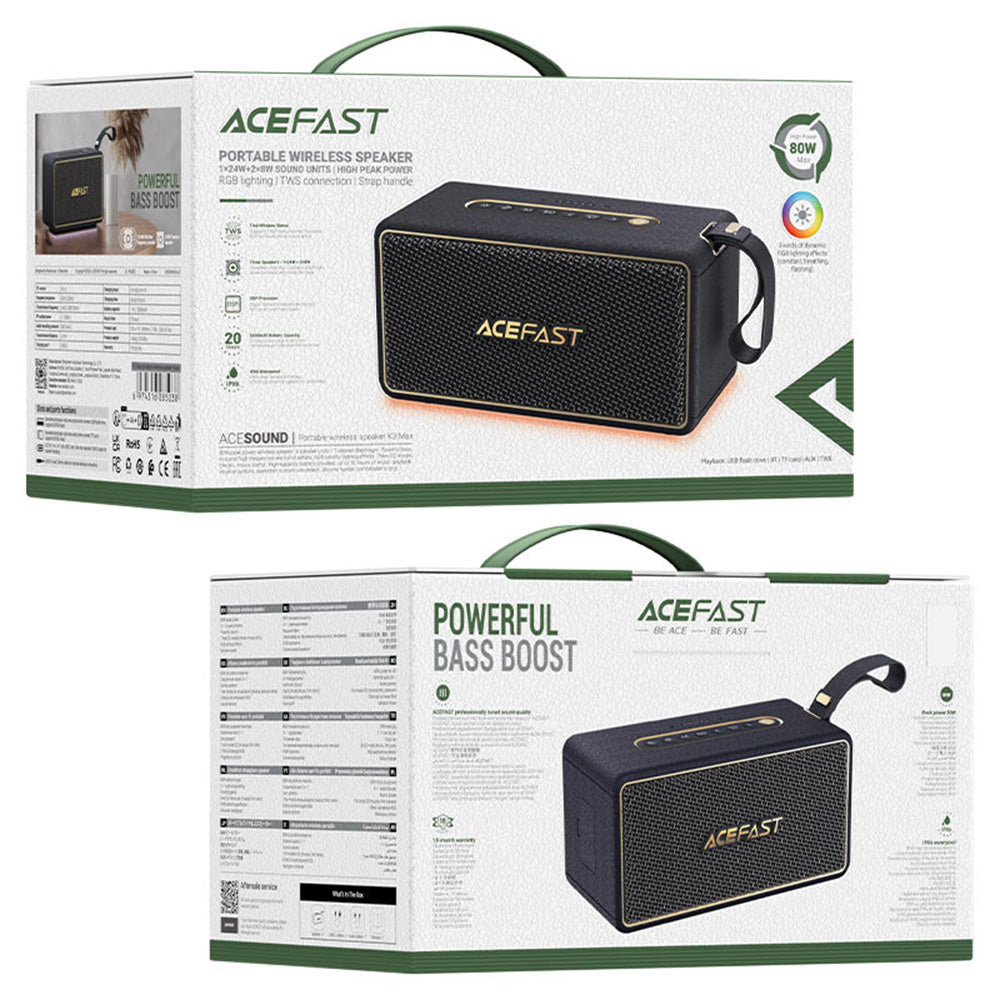 Prenosni Bluetooth zvočnik Acefast K3 Max, 80W, RGB, vodoodporen, črn