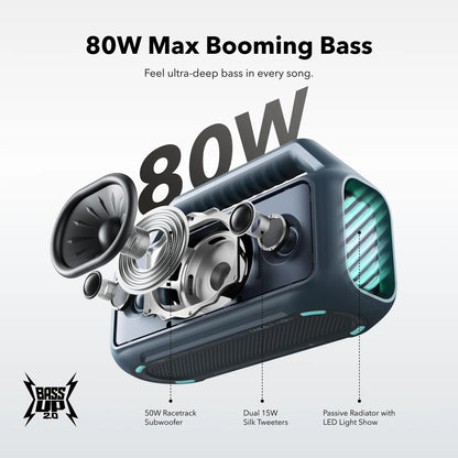 Prenosni Bluetooth zvočnik Anker SoundCore Boom 2, 80W, TWS, RGB, vodoodporen, modra A3138031