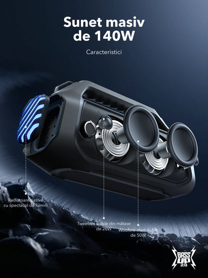 Prenosni Bluetooth zvočnik Anker SoundCore Boom 2 Plus Nova različica, 140W, TWS, RGB, vodoodporen, črn A3134012