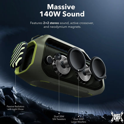 Prenosni zvočnik Bluetooth Anker Soundcore Boom 2 Plus, 140 W, RGB, vodoodporen, zelen A3134061 