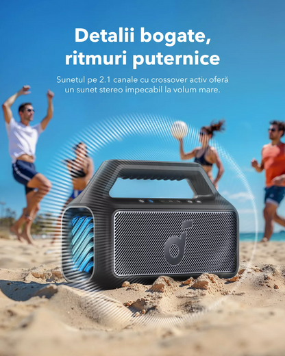 Prenosni Bluetooth zvočnik Anker SoundCore Boom 2 Nova različica, 80W, TWS, RGB, Vodoodporen, Črn A3138012