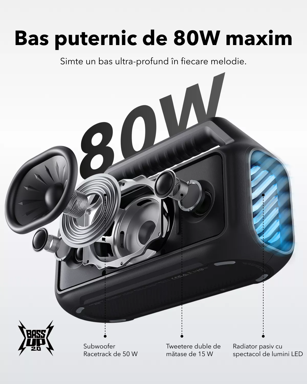 Prenosni Bluetooth zvočnik Anker SoundCore Boom 2 Nova različica, 80W, TWS, RGB, Vodoodporen, Črn A3138012