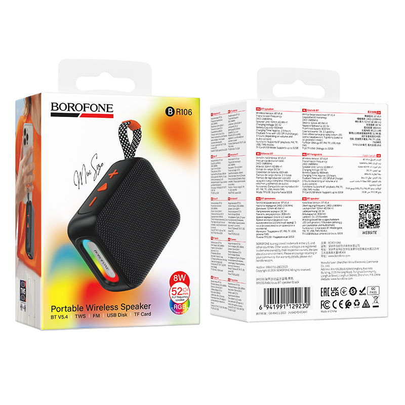Prenosni Bluetooth zvočnik Borofone BR106 Felicitous, 8 W, TWS, RGB, črn