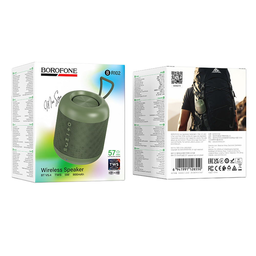 Prenosni Bluetooth zvočnik Borofone BR102 Gratificado, 5W, TWS, zelen
