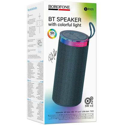 Borofone BR105 Loud Portable Bluetooth Speaker, 10W, TWS, RGB, Navy Blue