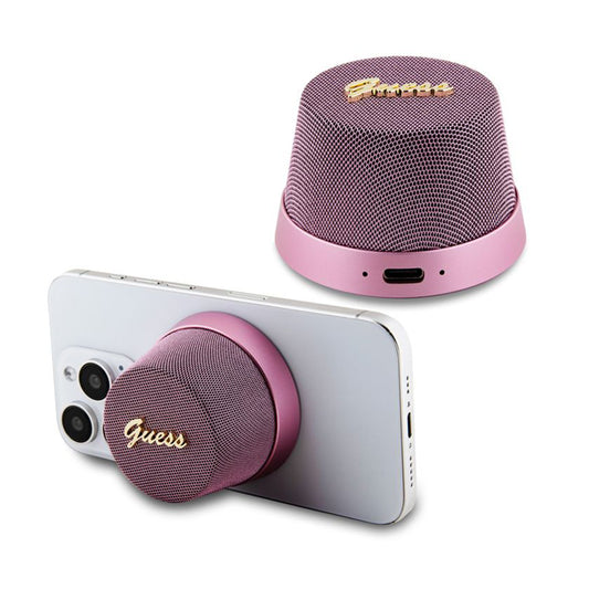 Prenosni Bluetooth zvočnik Guess Stand Magnetic Script Metal, 3W, Roza