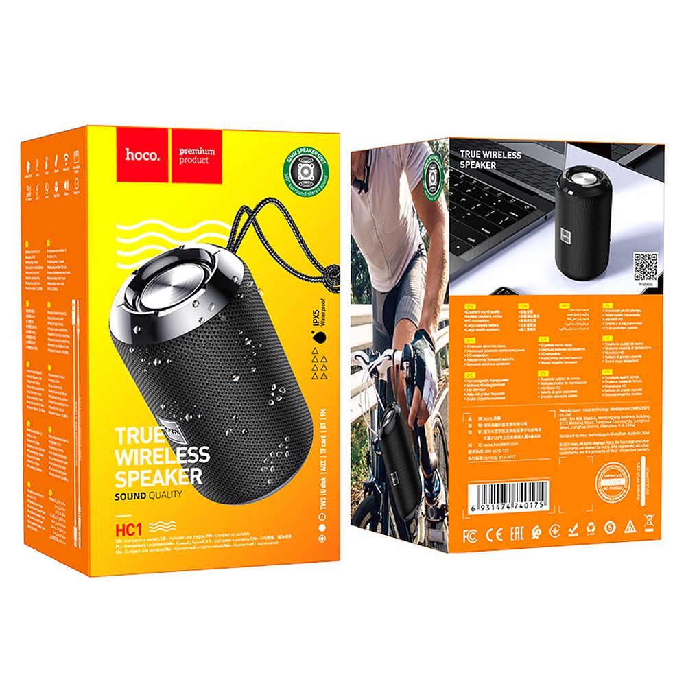 Prenosni Bluetooth zvočnik HOCO HC1, 5W, TWS, vodoodporen, črn