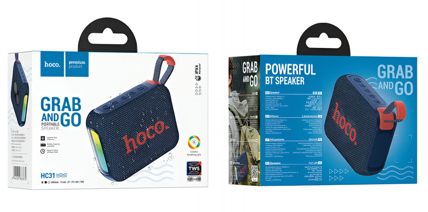 Prenosni Bluetooth zvočnik HOCO HC31, 10W, TWS, RGB, vodoodporen, mornarsko modra