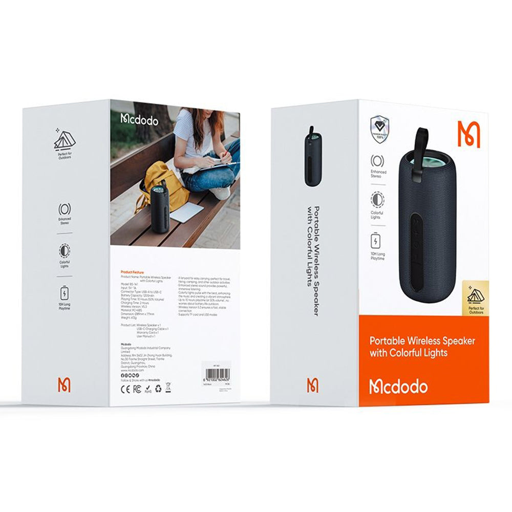Prenosni Bluetooth zvočnik McDodo BS-1410, 2 x 5W, RGB, vodoodporen, črn