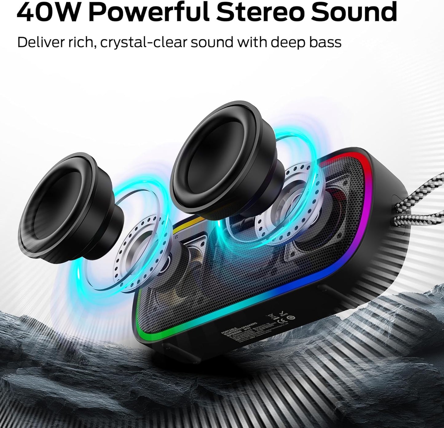 Prenosni Bluetooth zvočnik Monster S150 Plus, 40W, TWS, RGB, vodoodporen, črn