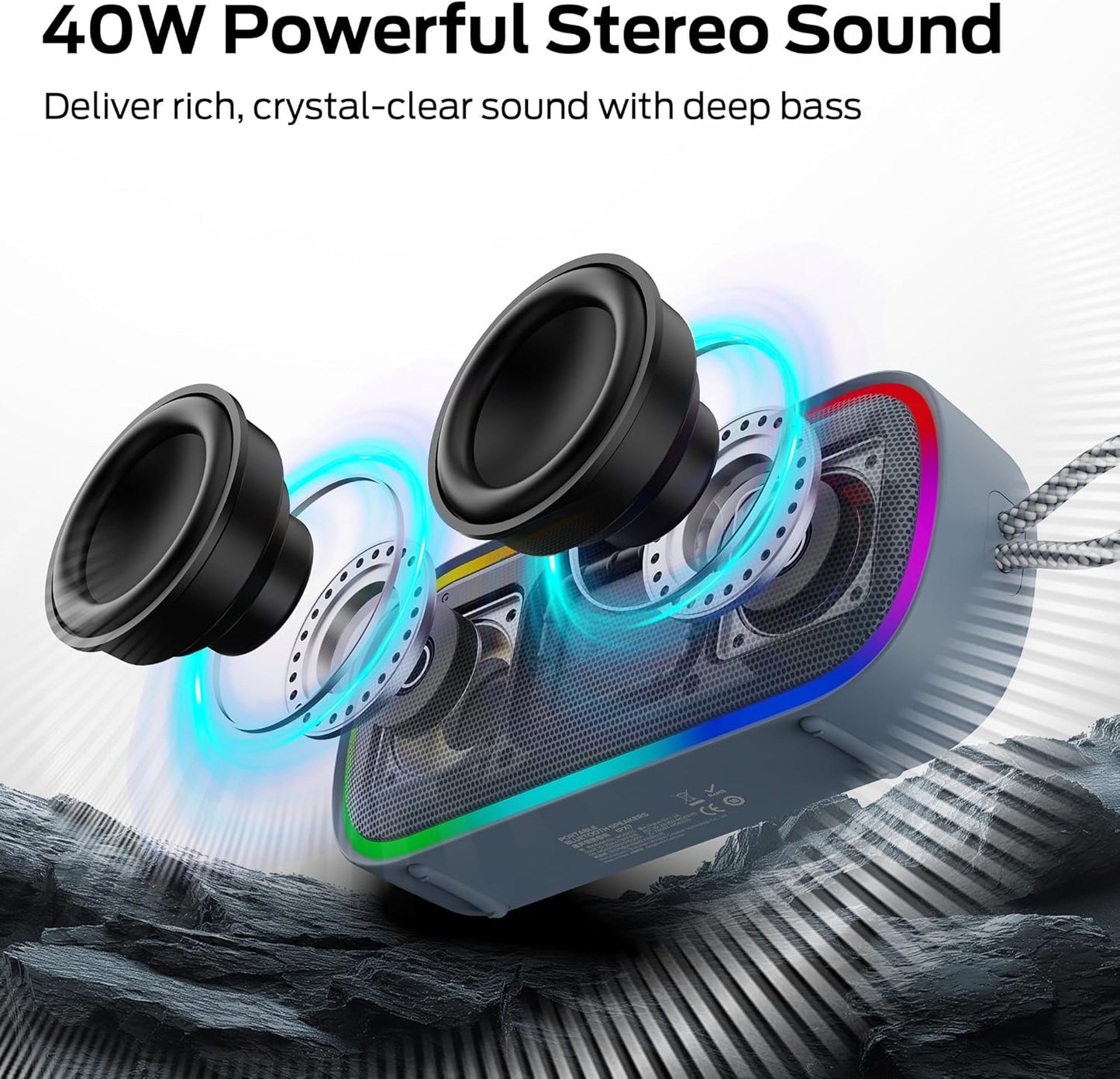 Prenosni Bluetooth zvočnik Monster S150 Plus, 40W, TWS, RGB, vodoodporen, svetlo kremne barve