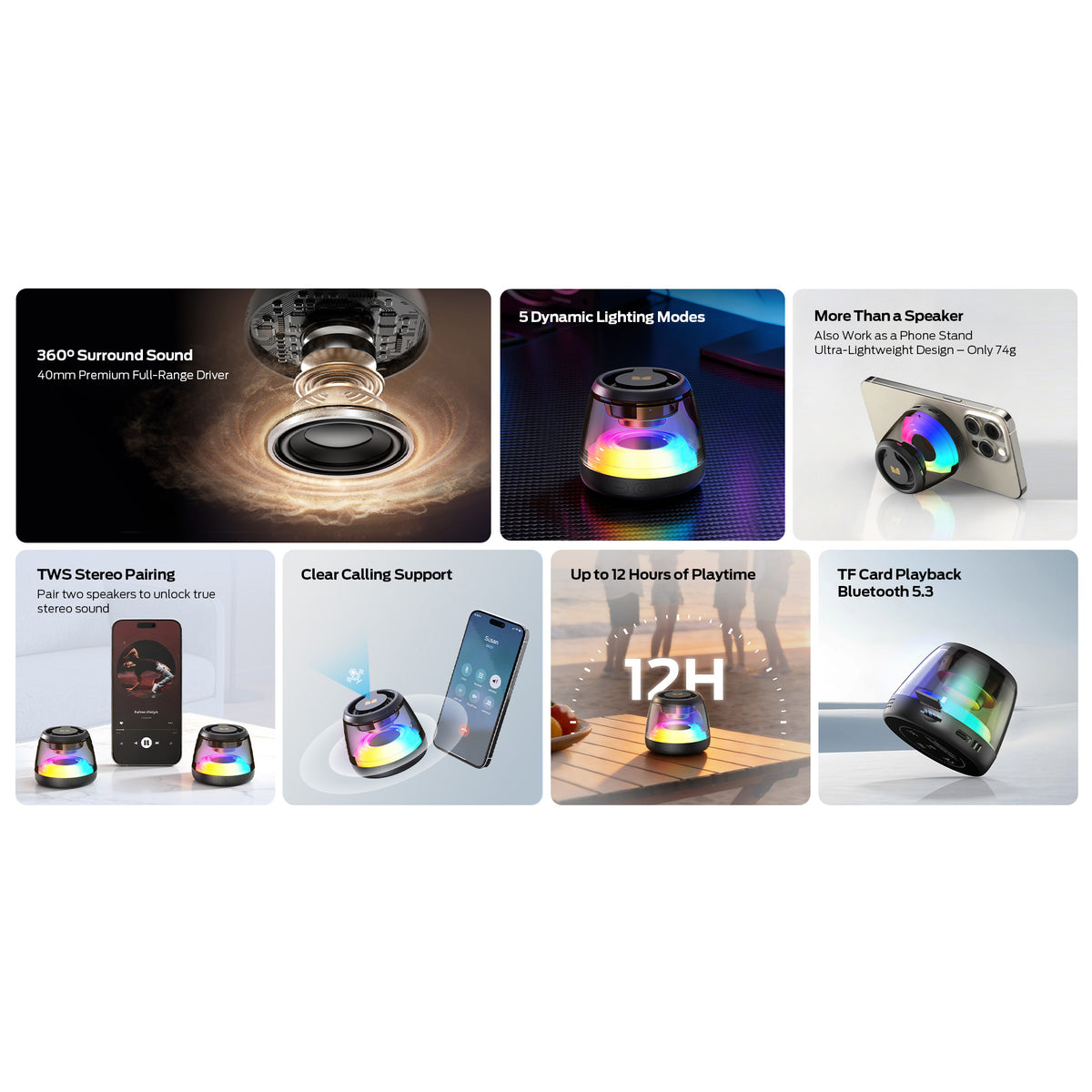 Prenosni Bluetooth zvočnik Monster Mag Flux, 5W, TWS, RGB, Črn