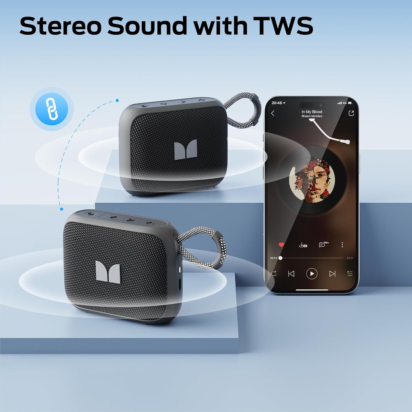 Prenosni Bluetooth zvočnik Monster S520, 5W, TWS, RGB, vodoodporen, črn