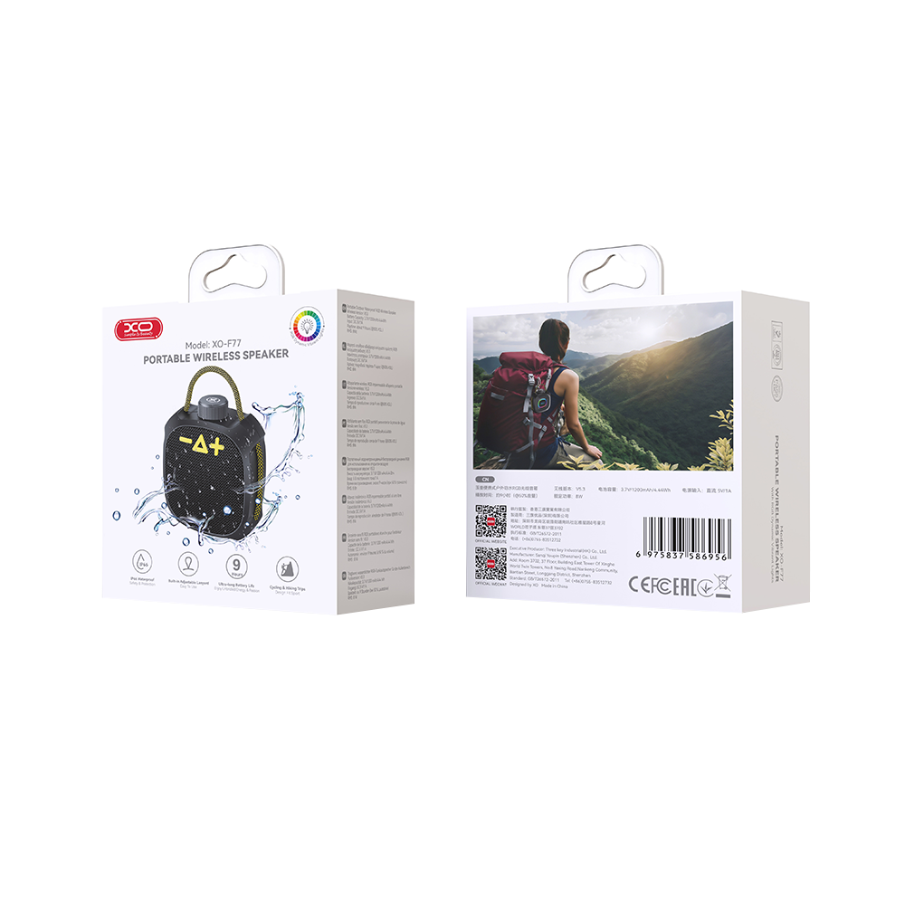 Prenosni Bluetooth zvočnik XO Design F77, TWS, RGB, vodoodporen, črn