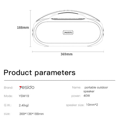 Prenosni Bluetooth zvočnik Yesido YSW19, 40W, RGB, vodoodporen, črn
