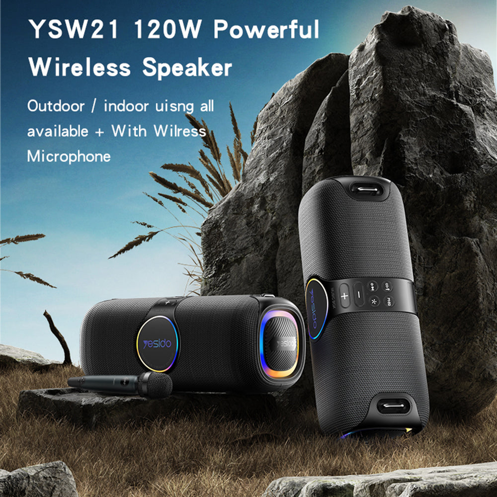 Bluetooth zvočnik Yesido YSW21 Karaoke, 120W, RGB, Vodoodporen, Črn