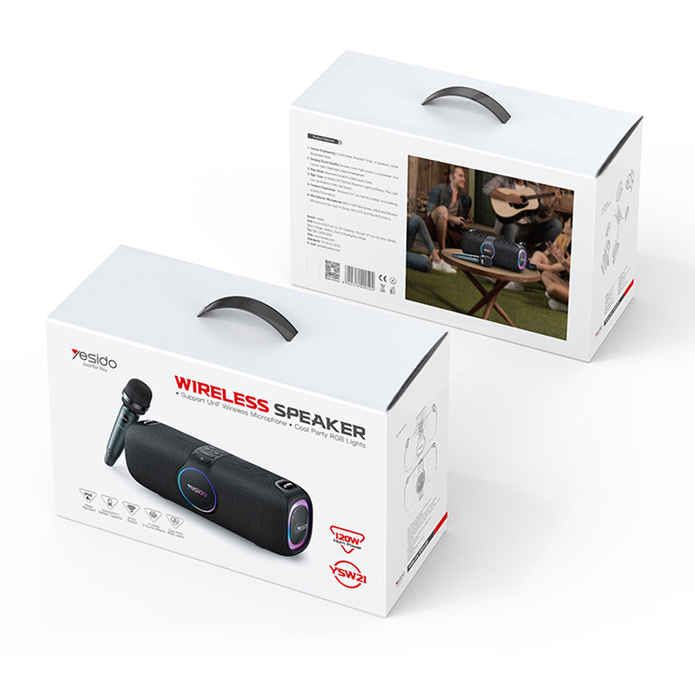 Bluetooth zvočnik Yesido YSW21 Karaoke, 120W, RGB, Vodoodporen, Črn