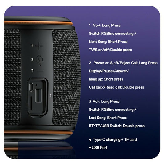 Prenosni Bluetooth zvočnik Yesido YSW40, 8W, RGB, črn