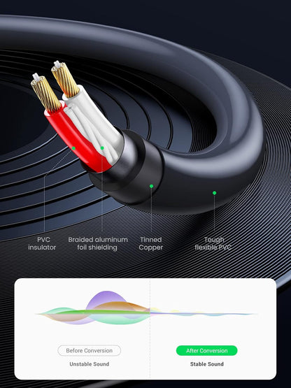 Zvočni kabel 3,5 mm - 2 x RCA UGREEN AV102, 1 m, siv 