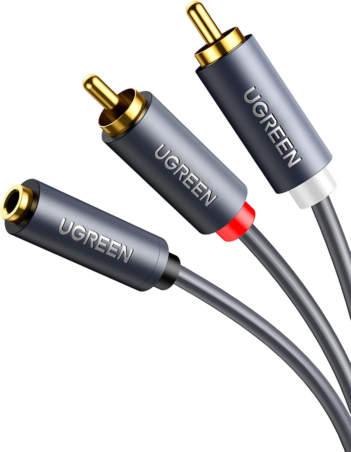 Zvočni kabel 3,5 mm - 2 x RCA UGREEN AV102, 1 m, siv 
