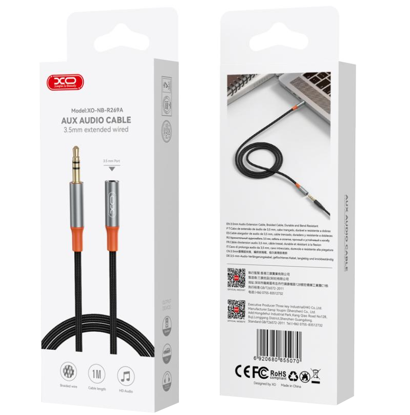 Audio kabel 3.5mm - 3.5mm XO Design NB-R269A, 1m, črn