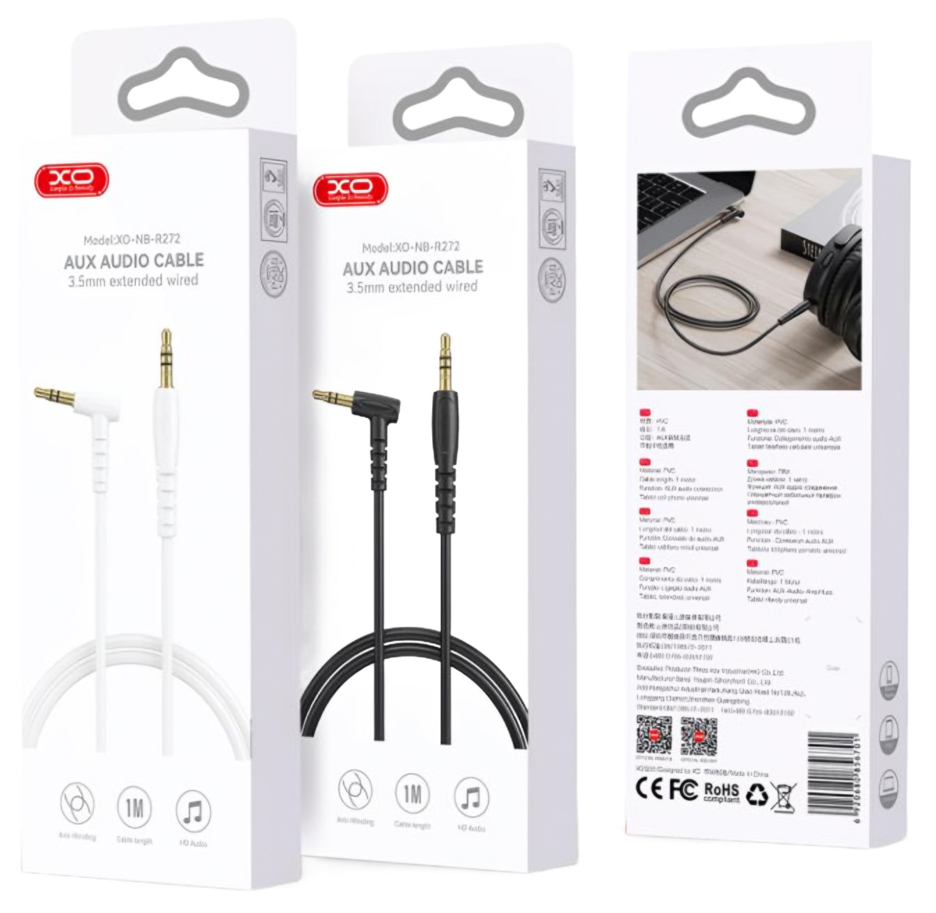 Audio kabel 3.5mm - 3.5mm XO Design NB-R272, 1m, črn