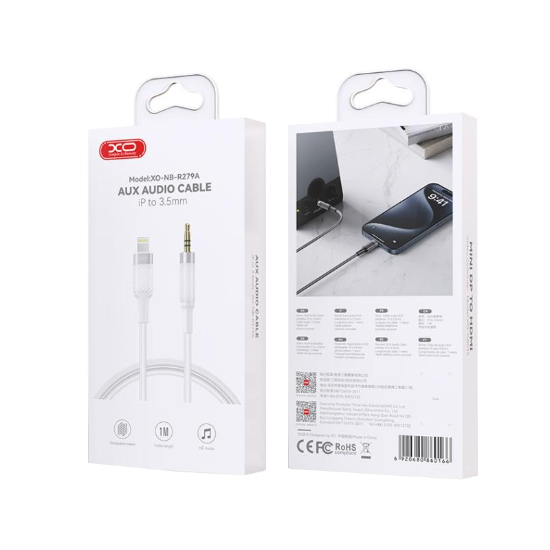 Audio kabel Lightning - 3.5mm XO Design NB-R279A, 1m, Bel