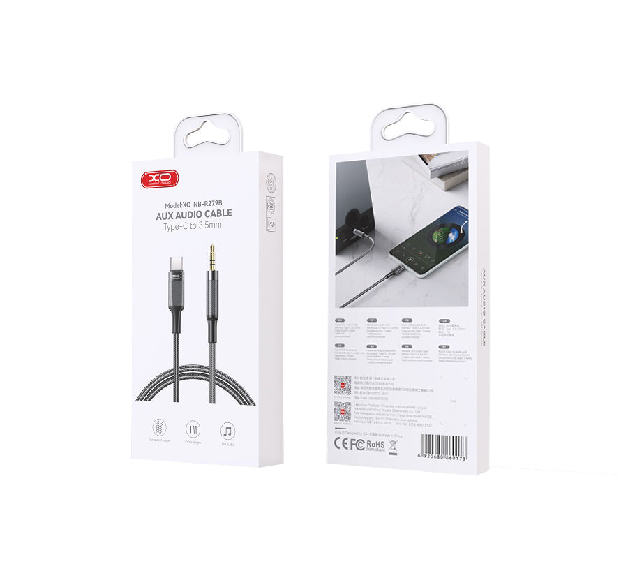 Avdio kabel USB-C - 3.5mm XO Design NB-R279B, 1m, Črn