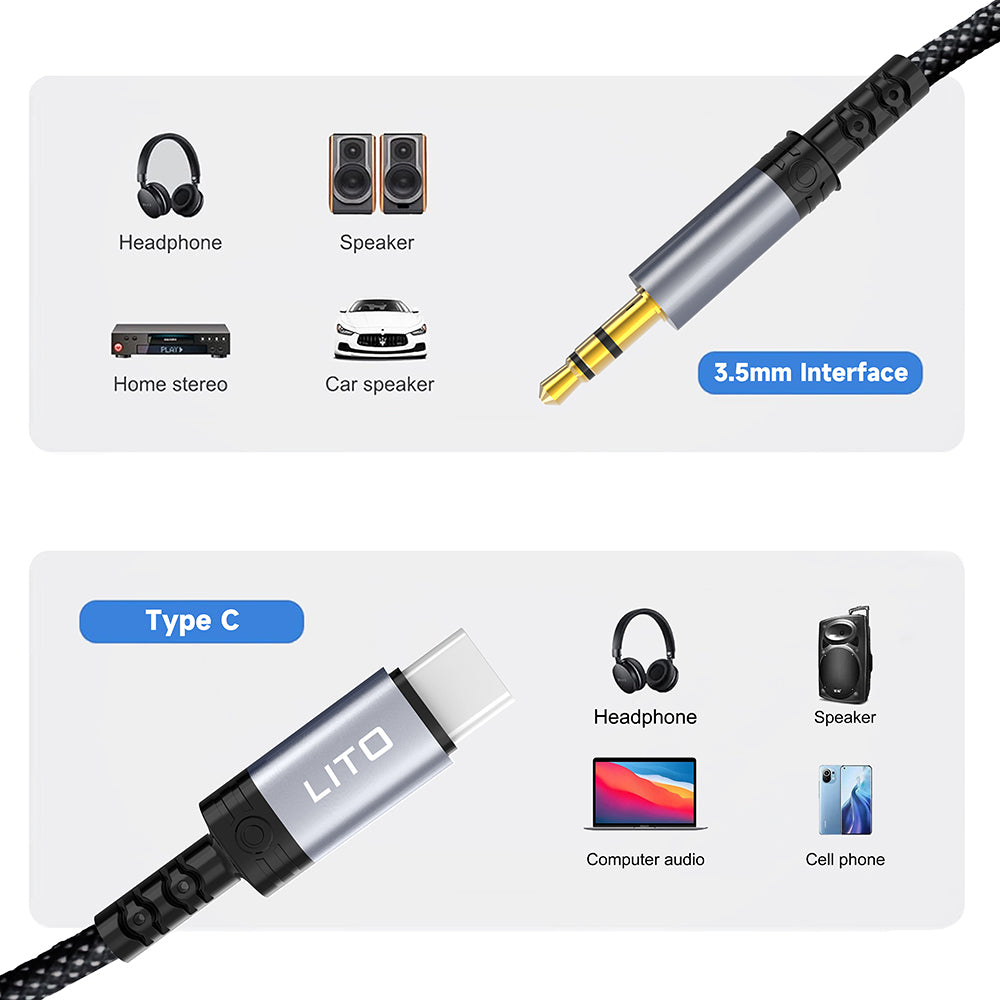 Avdio kabel USB-C - 3.5mm Lito LA01T, 1m, črn